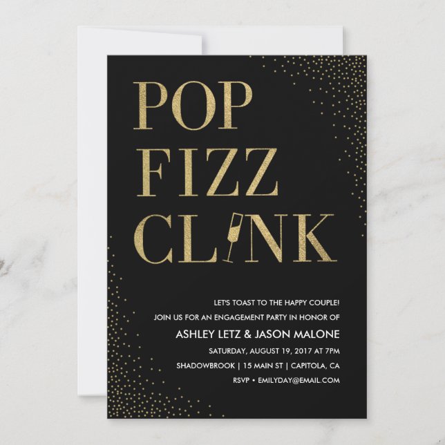 Invitation du Fiançailles Mariage Pop Fizz Clink (Devant)