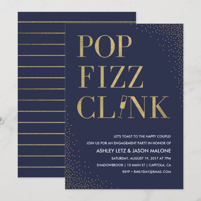 Invitation du Fiançailles Mariage Pop Fizz Clink (Devant / Derrière)