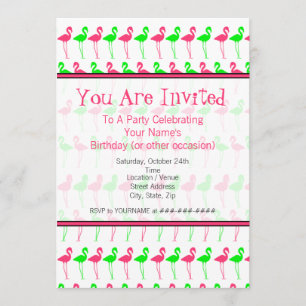 Invitation du Flamant rose - Motif rose et vert