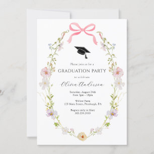 Invitation du fleur sauvage Pink Bow Graduation Pa
