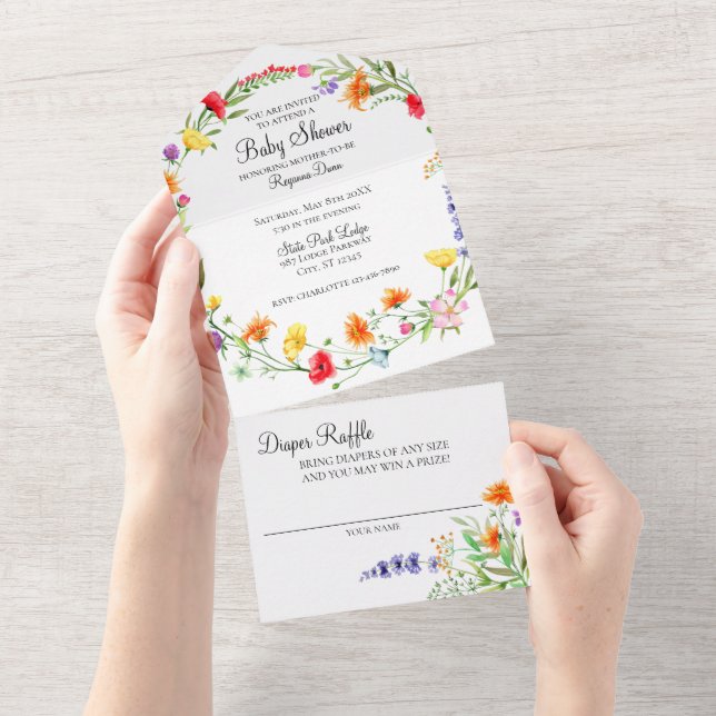Invitation du fleur sauvage tout en un Baby shower (Déchirure)