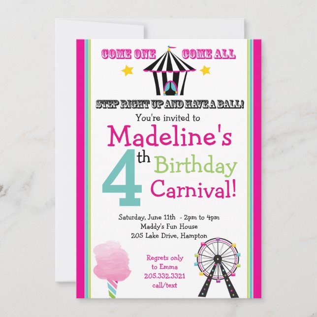 Invitation du Fun & Games Girl's Carnival Party (Devant)