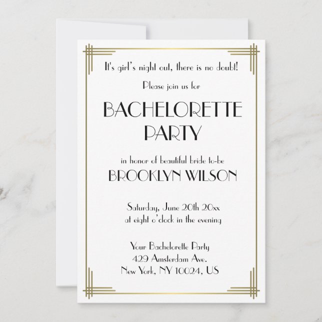 Invitation du Gatsby White Art Deco Bachelorette P (Devant)
