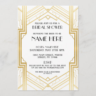 Invitation du Gold Party Fête de l'mariée Art déco