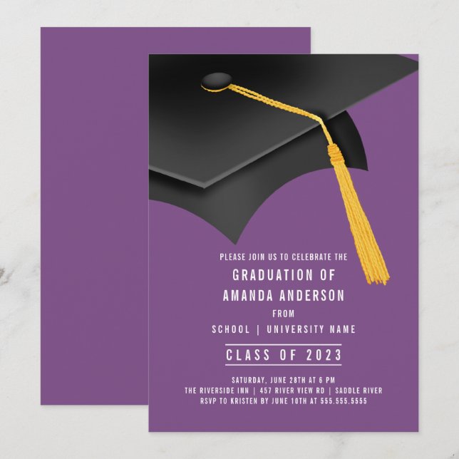 Invitation du Grad Casquette Purple Graduation Par (Devant / Derrière)