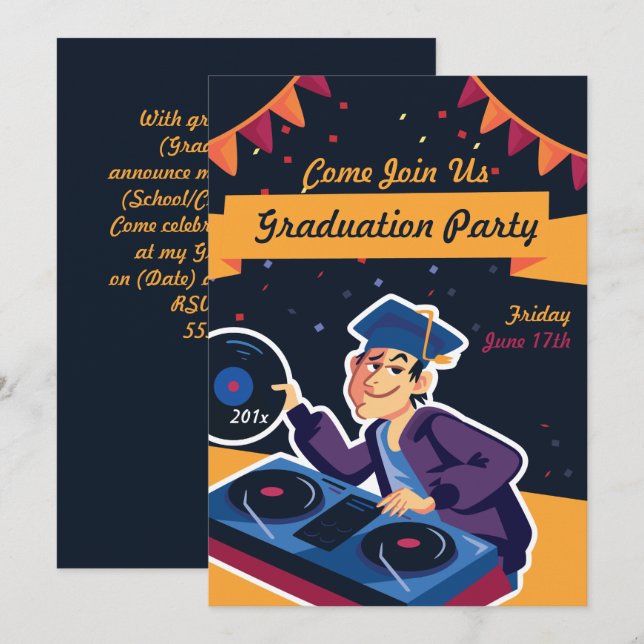 Invitation du Graduate DJ Graduate Party (Devant / Derrière)