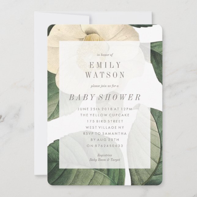 Invitation du grand Baby shower de fleurs vertes b (Devant)