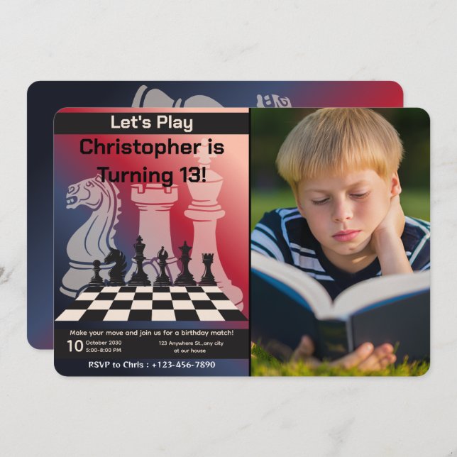 Invitation du Jeu d'échecs Anniversaire Image cust (Devant / Derrière)