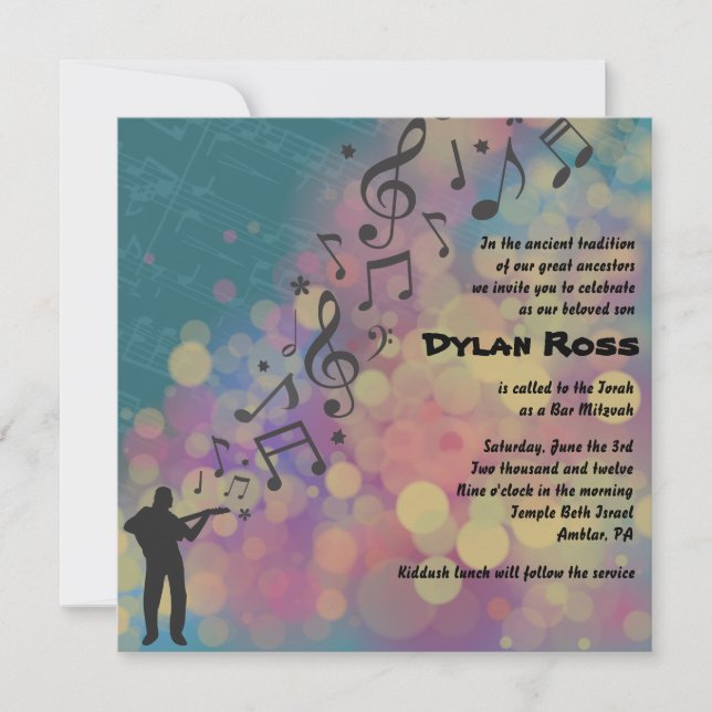 Invitation du joueur guitariste Bat Bar Mitzvah (Devant)