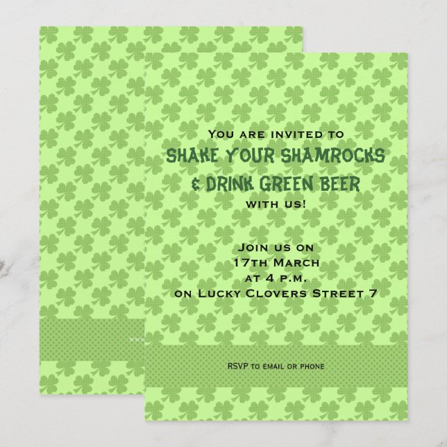 Invitation du jour de la Saint-Patrick shamrock Po (Devant / Derrière)