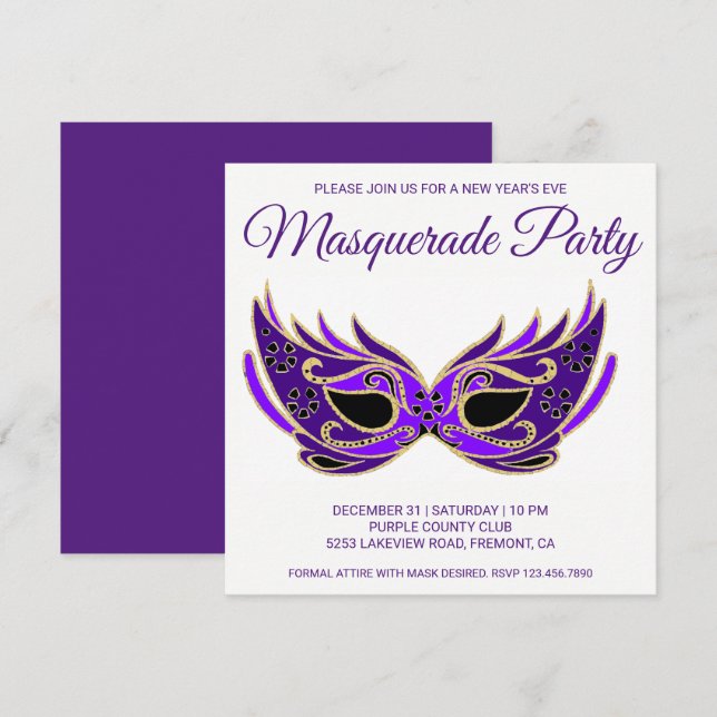 Invitation du Jour de l'An du Mascarade de masques (Devant / Derrière)