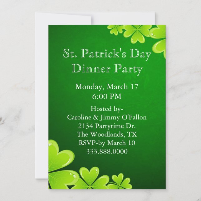 Invitation du jour de St Patrick vert de shamrocks (Devant)