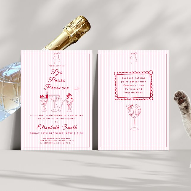 Invitation du JP, de la cour et du ministère publi (PJs, Purrs & Prosecco Cat Pajama Party Invitation)