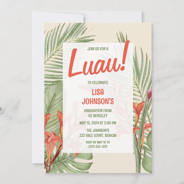 Invitation du Luau Graduation Party (Devant)