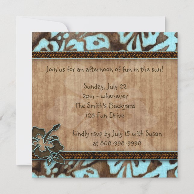 Invitation du Luau Party Hibiscus Blue Brown (Devant)