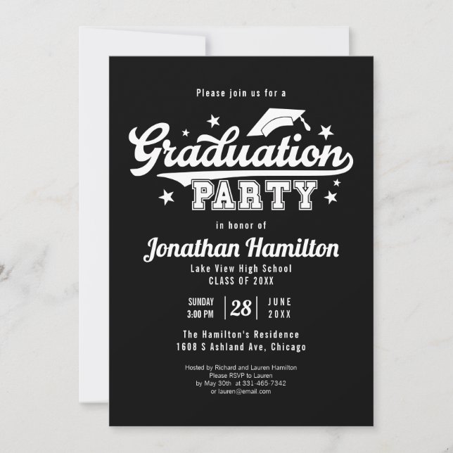 Invitation du Lycée Black Graduation Party (Devant)