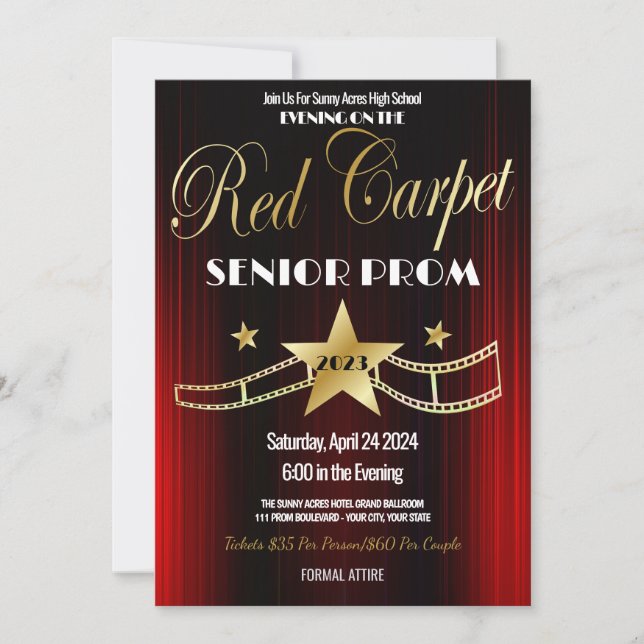 Invitation du lycée Hollywood Red Carpet Prom (Devant)