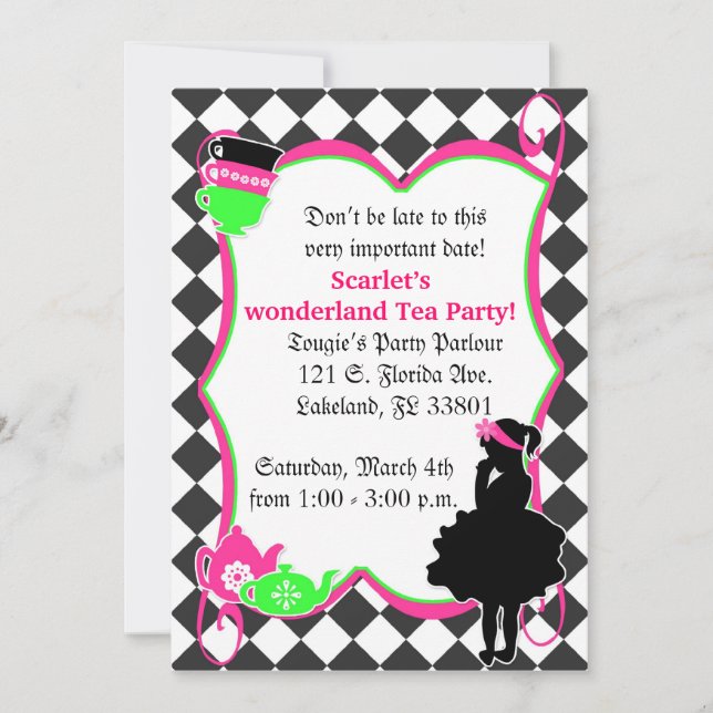Invitation du Mad Tea Party d'Alice (Devant)