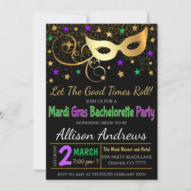 Invitation du Mardi Gras Bachelorette Party (Devant)