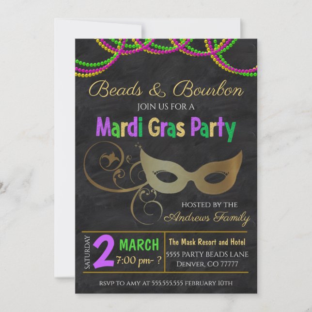 Invitation du Mardi Gras Party (Devant)