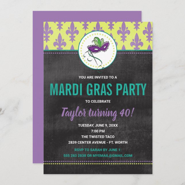Invitation du Mardi Gras Party (Devant / Derrière)