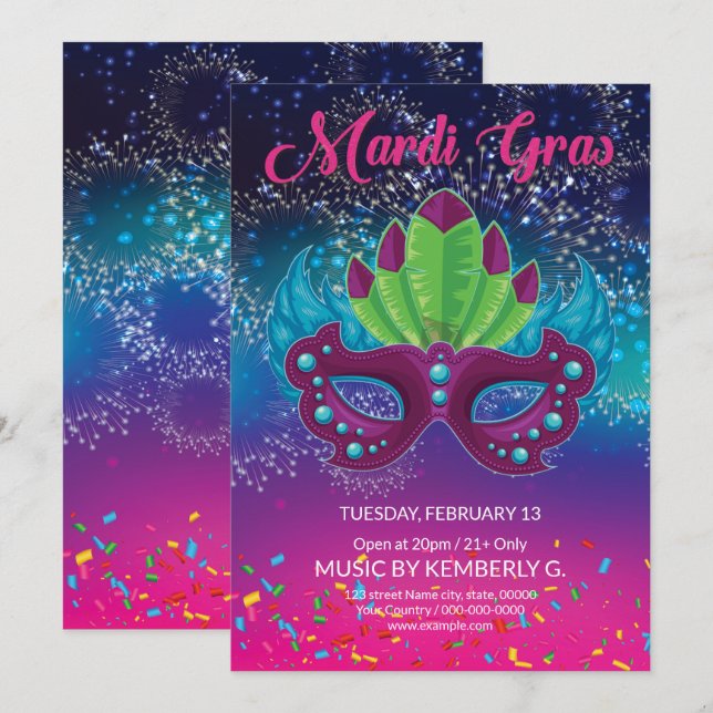 Invitation du Mardi Gras Party (Devant / Derrière)