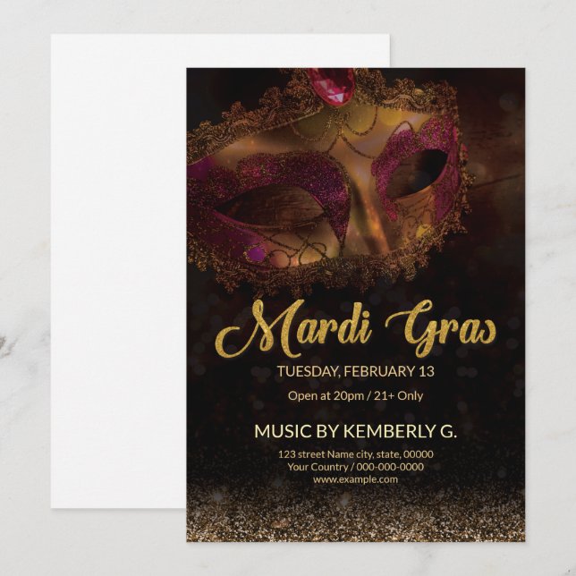 Invitation du Mardi Gras Party (Devant / Derrière)