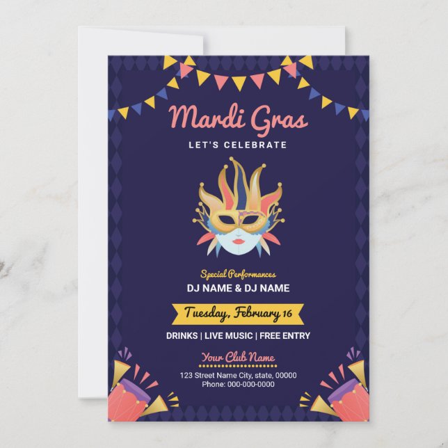 Invitation du Mardi Gras Party (Devant)