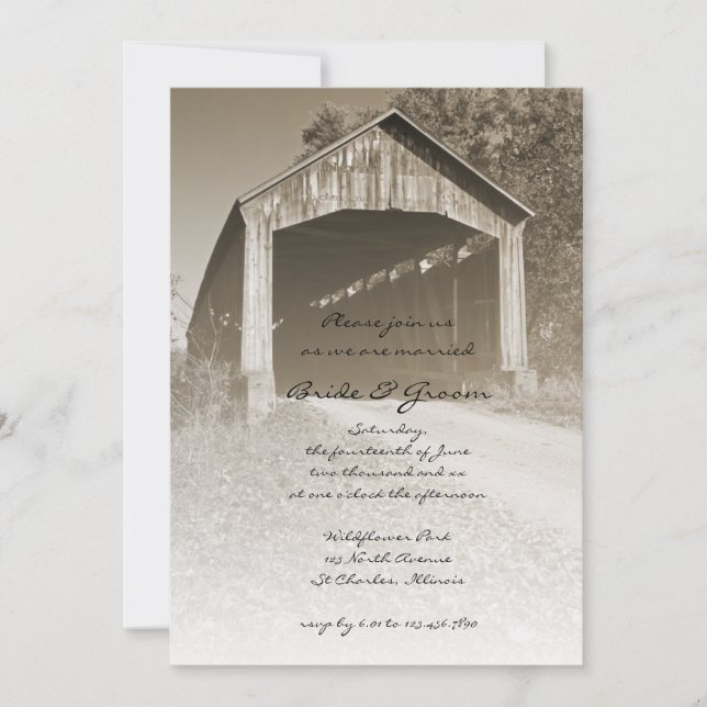 Invitation du Mariage campagnard de pont couvert r (Devant)
