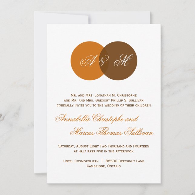 Invitation du Mariage de automne  Cuivre Brown Twi (Devant)