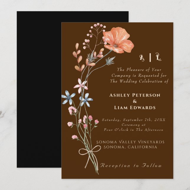 Invitation du Mariage de automne Fleur sauvage de  (Devant / Derrière)
