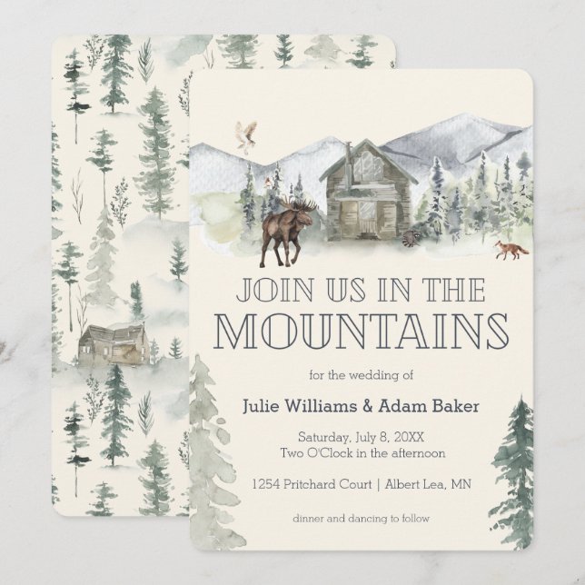 Invitation du Mariage de montagne/de la fête (Devant / Derrière)