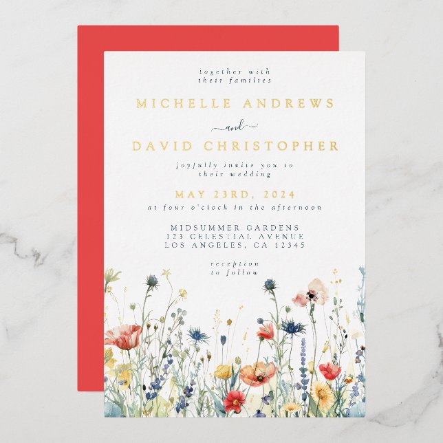 Invitation du Mariage Fleur sauvage coloré Foil (Recto/Verso)
