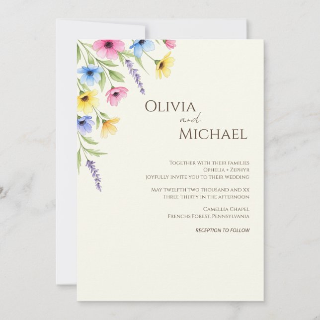 Invitation du Mariage Fleur sauvage d'aquarelle mi (Devant)