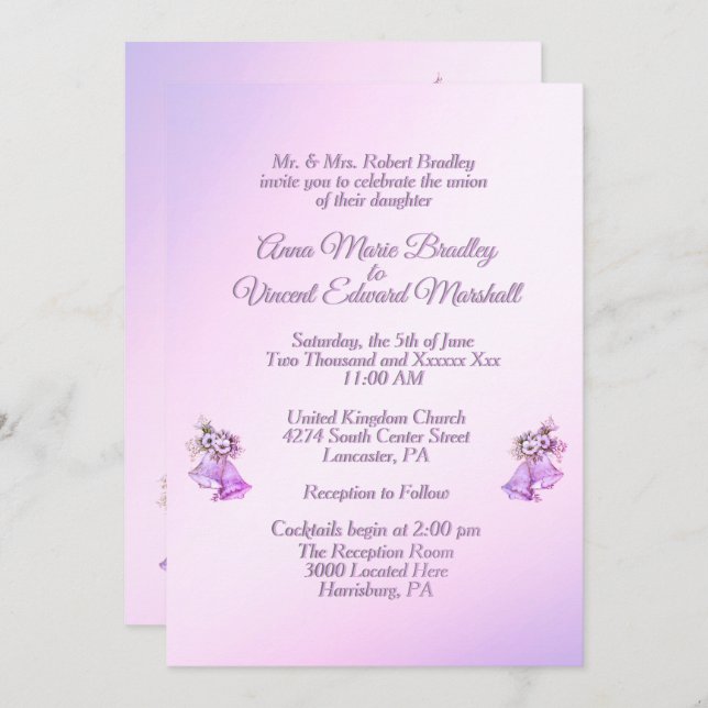 Invitation du Mariage Lavender Bells (Devant / Derrière)