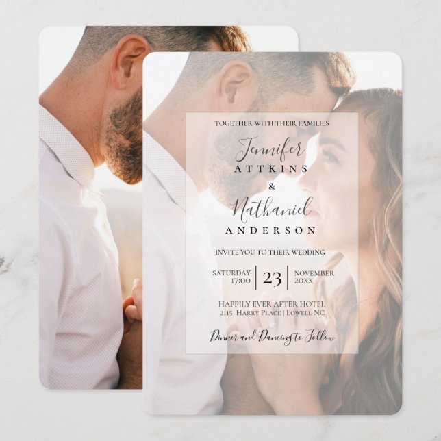 Invitation du Mariage photo moderne Black White Ov (Devant / Derrière)