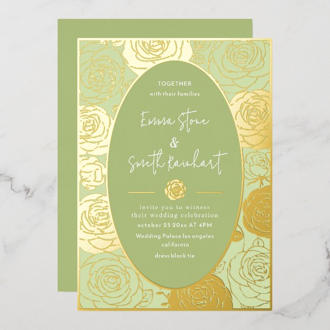 Invitation du Mariage Rose vert Foil (Recto/Verso)