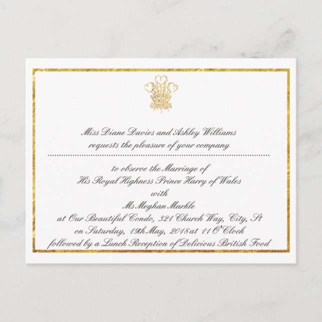Invitation du Mariage royal Watch Party | Londres  (Devant)