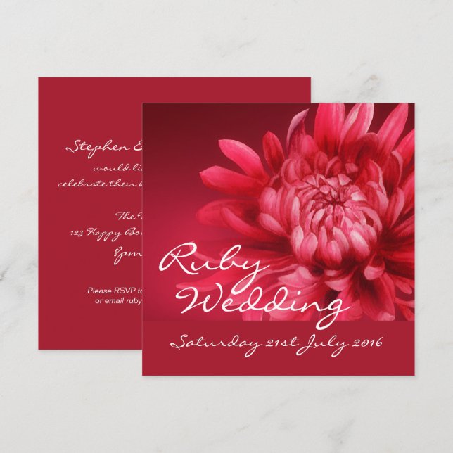 Invitation du mariage Ruby 40 ans carré (Devant / Derrière)