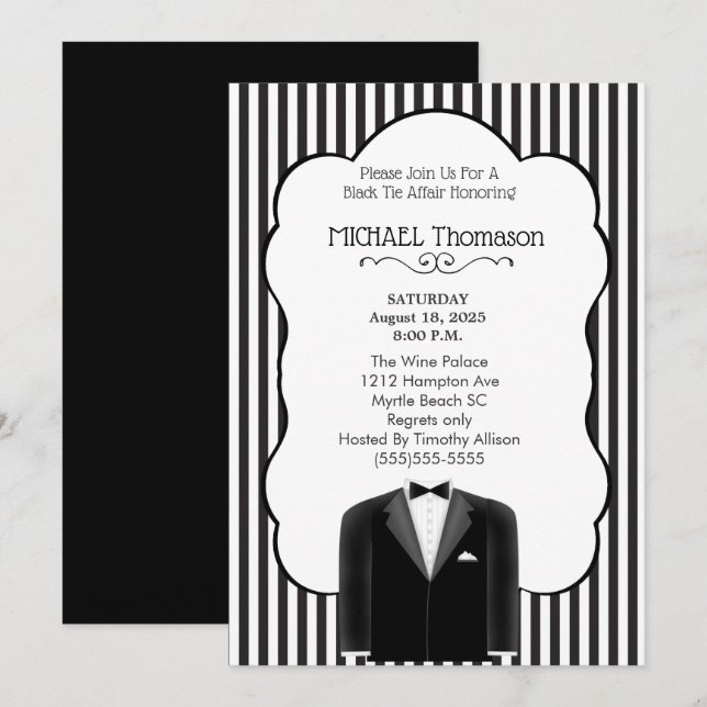 Invitation du mariage Tux Bachelor (Devant / Derrière)