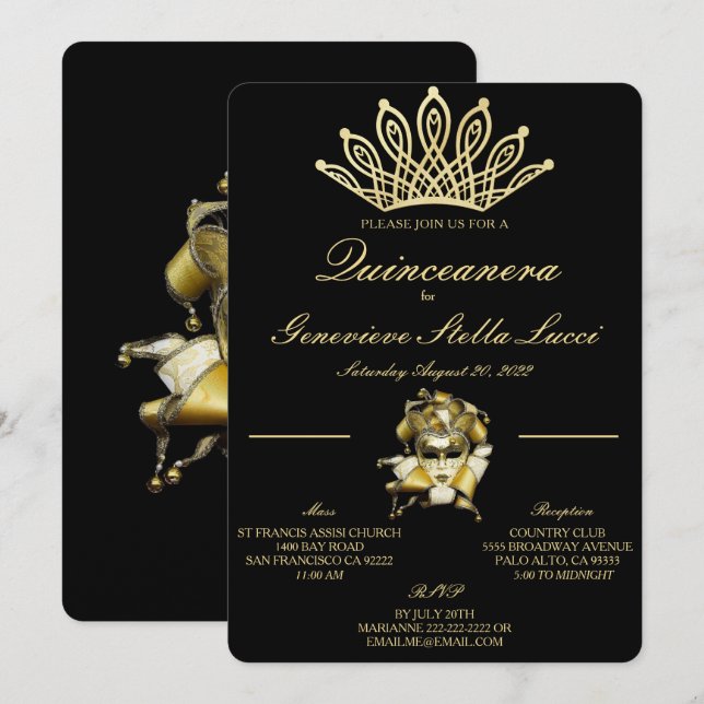 Invitation du Masquerade Ball Quinceañera (Devant / Derrière)