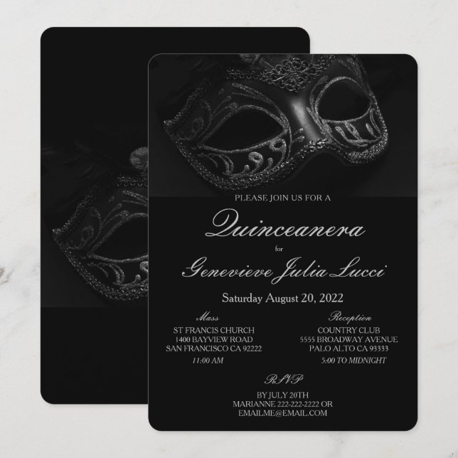 Invitation du Masquerade Ball Quinceanera Party (Devant / Derrière)
