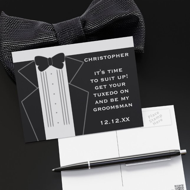 Invitation du meilleur homme grand Mariage de Tuxe (Suit Up Groomsman! Just add your proposal. I've left the back blank for you to hand write a message)