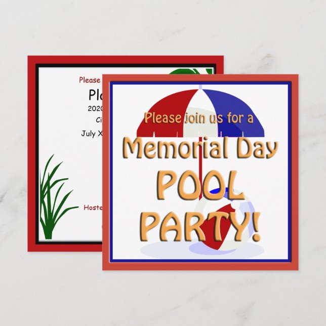 Invitation du Memorial Day Pool (Devant / Derrière)