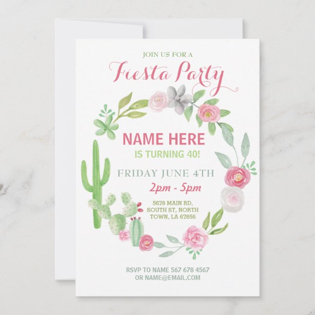 Invitation du Mexique de cactus d'anniversaire de (Devant)