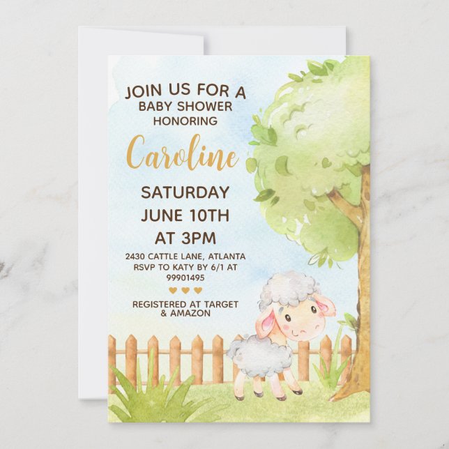Invitation du mouton, invitation du Baby shower (Devant)