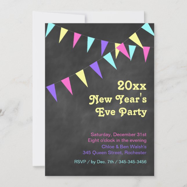 Invitation du Nouvel An 2018 de Chalkboard Bunting (Devant)