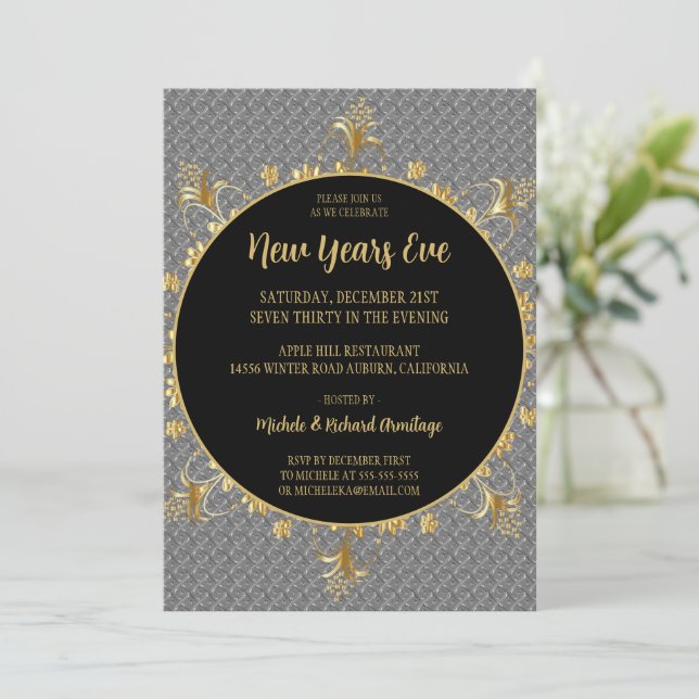 Invitation du Nouvel An Argent et Or (Debout devant)