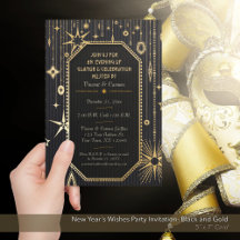 Invitation du Nouvel An des Voeux Noirs et d'Or