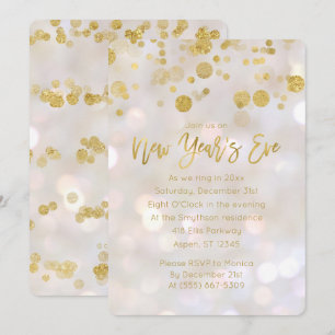 Invitation du nouvel an Eve Gold Iridescente Bokeh